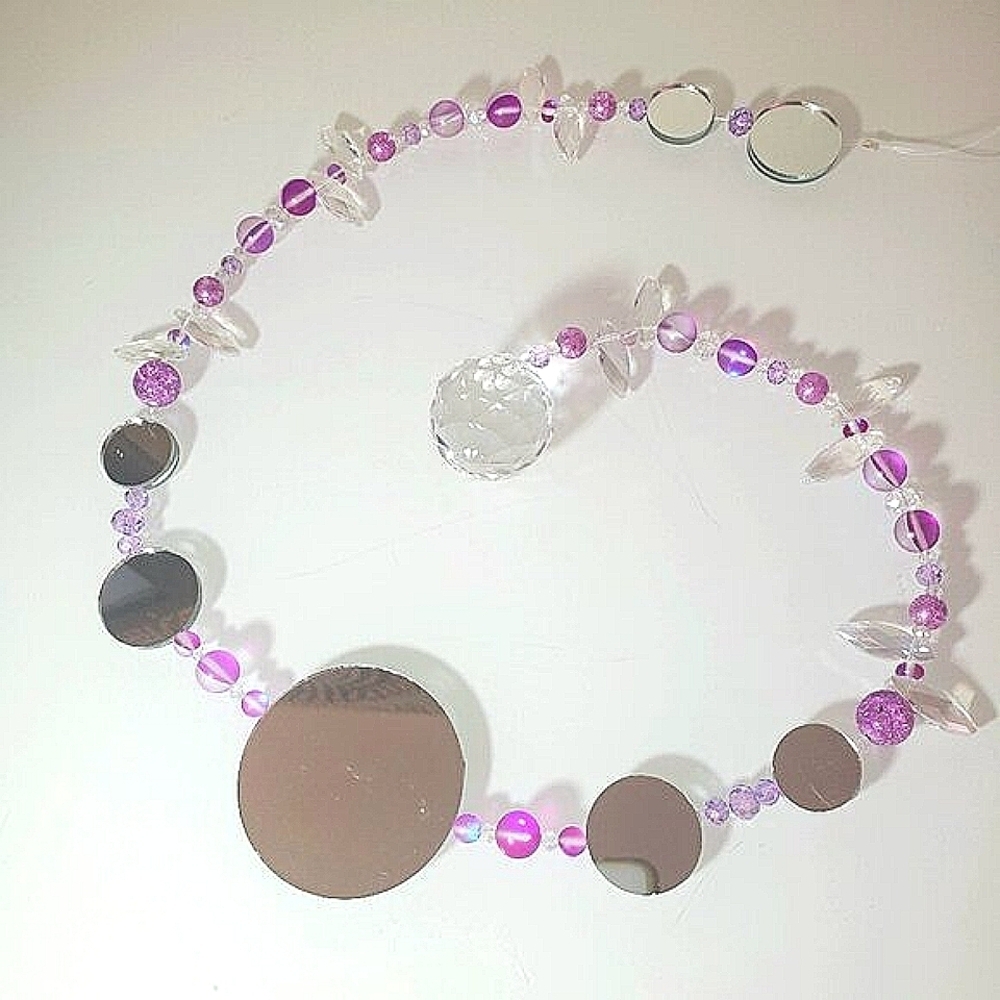 Suncatcher Mirrored with Mixed Glass Beads and 30mm Clear Crystal Prism 29.5" L